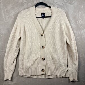 GAP Cream 100% Cotton Button Front Cardigan Sweater Size L